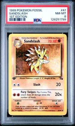 PSA 8 NM/MT 1999 POKEMON FOSSIL #41 SANDSLASH 1ST EDITION ENGLISH - Image 3