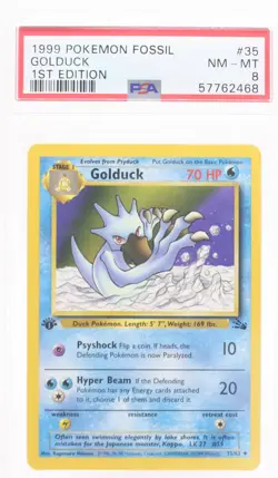 PSA 8 NEAR MINT MINT 1999 Pokemon Fossil Set #35 Golduck 1st Edition !!! - Image 1