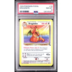 PSA 8 NEAR MINT Dragonite 19/64 Pokemon Fossil Unlimited Non Holo Rare Graded - Image 1