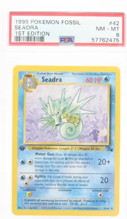 PSA 8 NEAR MINT MINT 1999 Pokemon Fossil #42 Seadra 1st Edition !!! - Image 1