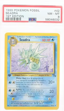 PSA 8 NEAR MINT MINT 1999 Pokemon Fossil #42 Seadra 1st Edition !!! - Image 1