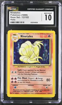 CGC 10 GEM MINT Ninetales 1999 Base Set Unlimited 12/102 Holo Pokemon Card - Image 1