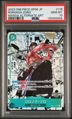 2023 ONE PIECE JAPANESE MANGA ALTERNATE ART OP06-118 RORONOA ZORO PSA 10 - Image 1
