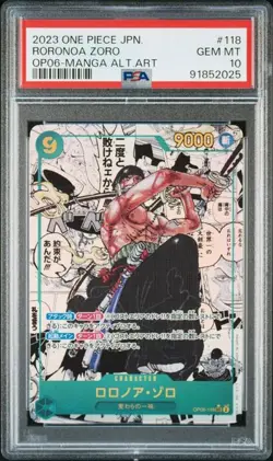ONE PIECE CARD RORONOA ZORO MANGA ALTERNATE ART CCG OP06-118 PSA 10 JAPANESE - Image 1