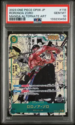2023 ONE PIECE JAPANESE MANGA ALTERNATE ART OP06-118 RORONOA ZORO PSA 10 - Image 1