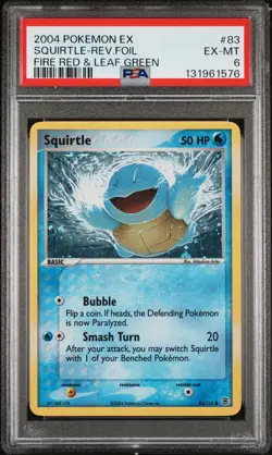 2004 POKEMON EX FIRE RED & LEAF GREEN #83 SQUIRTLE-REVERSE FOIL PSA 6 - Image 1