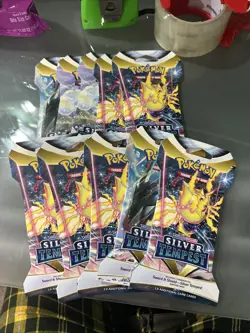 Lot of 10 Pokemon TCG Silver Tempest Factory Sealed Sleeved Booster Packs - Image 1