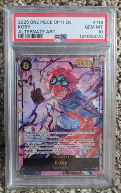 2025 One Piece Koby Alt Art OP11-119 A Fist of Divine Speed Foil PSA 10 - Image 1
