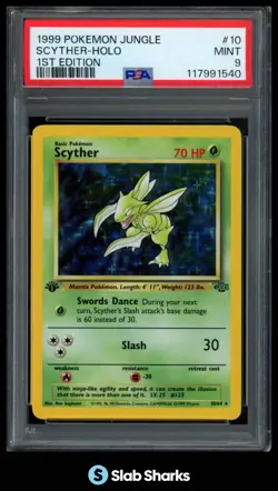 1999 POKEMON JUNGLE 1ST EDITION #10/64 SCYTHER HOLO PSA 9 - Image 1