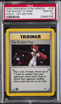 2000 POKEMON GYM HEROES HOLO-1ST ED #19 THE ROCKET'S TRAP PSA 10 - Image 1