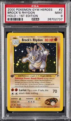 2000 POKEMON GYM HEROES HOLO-1ST ED #2 BROCK'S RHYDON PSA 9 - Image 1
