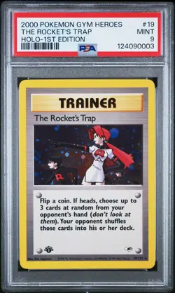 2000 POKEMON GYM HEROES HOLO-1ST ED #19 THE ROCKET'S TRAP PSA 9 - Image 1