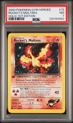 2000 POKEMON GYM HEROES HOLO-1ST ED #12 ROCKET'S MOLTRES PSA 7 - Image 1