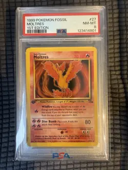 1999 POKEMON FOSSIL MOLTRES 1ST EDITION # 27 PSA 8 - Image 1