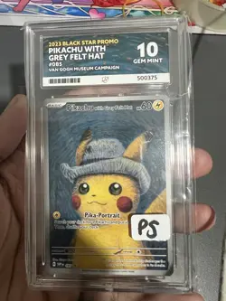 Pikachu Grey Felt Hat 085-Ace Grading 10 Perfect with Sub-Grades & Ace Label - Image 1