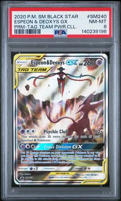 2020 POKEMON SM BLACK STAR PROMO TAG TEAM POWERS COLL ESPEON & DEOXYS GX PSA 8 - Image 1