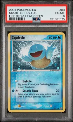 2004 POKEMON EX FIRE RED & LEAF GREEN #83 SQUIRTLE-REVERSE FOIL PSA 6 - Image 1