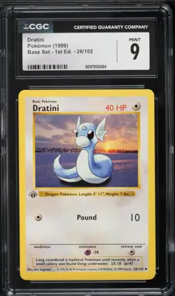 CGC 9 Dratini 1st Edition Shadowless Base Set 1999 Pokemon Card #26 - Image 1