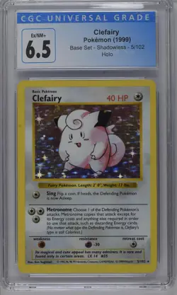 Pokemon Clefairy Base Set Shadowless Holo 5/102 CGC 6.5 Ex/NM+ - Image 1