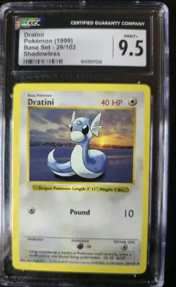 Shadowless Dratini 26/102-CGC 9.5 GEM MINT-Base Set-Pokemon-Vintage-Low POP - Image 1