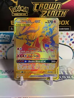 Pokemon TCG Reshiram & Charizard GX SM247 Black Star Promo Full Art Gold NM - Image 1