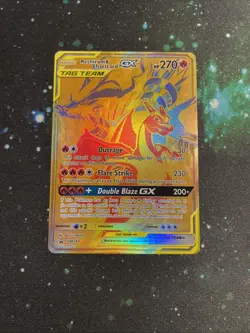 Pokemon TCG Reshiram & Charizard GX SM247 Black Star Promo Full Art Gold NM - Image 3