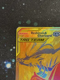 Pokemon TCG Reshiram & Charizard GX SM247 Black Star Promo Full Art Gold NM - Image 4