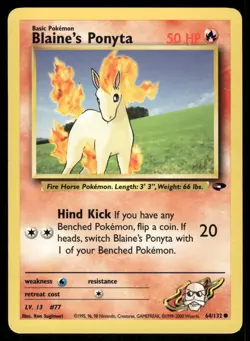 Pokemon Cards Blaine's Ponyta 64/132 UNLIMITED Gym Challenge WOTC Common NM - Image 1