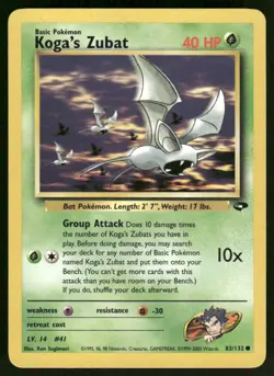 Pokemon Cards Koga's Zubat 83/132 UNLIMITED Gym Challenge WOTC Common NM - Image 1