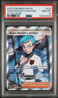 PSA 10 TEAM ROCKET'S ARCHER #223 2025 POKEMON DRI EN-DESTINED RIVALS ULTRA RARE - Image 1