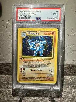 1999 Pokemon Game 1st Edition #8 Machamp Holo PSA 9 MINT - Image 1
