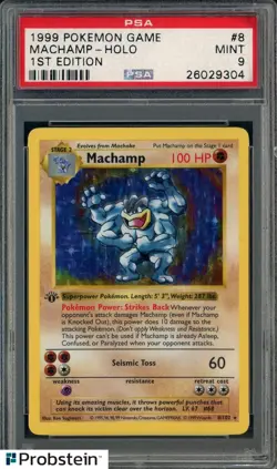 1999 Pokemon Game 1st Edition #8 Machamp Holo PSA 9 MINT - Image 1