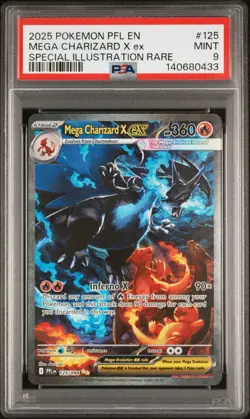 2025 POKEMON PFL EN-PHANTASMAL FLAMES #125 MEGA CHARIZARD X ex SIR PSA 9 - Image 1