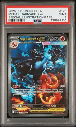 2025 POKEMON PFL EN-PHANTASMAL FLAMES #125 MEGA CHARIZARD X ex SIR PSA 9 MINT - Image 1