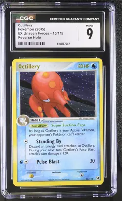 2005 POKEMON EX UNSEEN FORCES #10/115 OCTILLERY REVERSE RARE HOLO FOIL CGC 9 A - Image 1