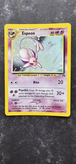 Pokemon Espeon TCG 1/75 Neo Discovery Unlimited Edition Holo Card - Image 1