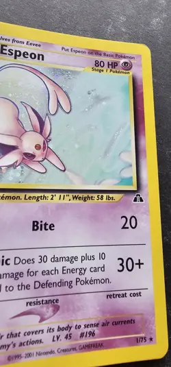 Pokemon Espeon TCG 1/75 Neo Discovery Unlimited Edition Holo Card - Image 3