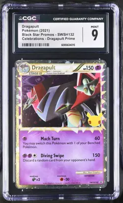 POKEMON CGC 9 MINT 2021 Dragapult Prime SWSH132 Holo Black Star Promo - Image 1