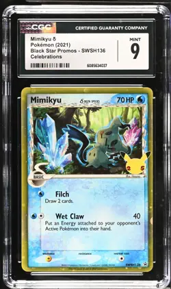 POKEMON CGC 9 MINT 2021 Mimikyu Delta Species SWSH136 Holo Black Star Promo - Image 1