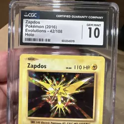 Pokemon CGC 10 GEM MINT Zapdos 42/108 XY Evolutions Holo Rare 2016 PSA - Image 5