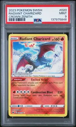 2023 POKEMON SWORD & SHIELD CROWN ZENITH #020 RADIANT CHARIZARD PSA 9 - Image 1
