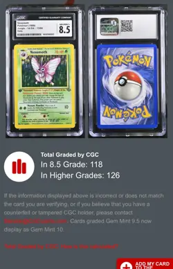 Pokemon TCG Venomoth 13/64 Holo CGC 8.5 NM/Mint+ 1st Edition Jungle GRADED - Image 4