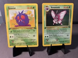 Pokemon TCG 1st Edition Venonat 63/64 NM Venomoth 13/64 LP Jungle Holo 1999 WOTC - Image 1