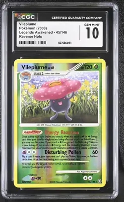 CGC 10 GEM MINT+ Vileplume Legends Awakened 45/146 Reverse Holo Pokemon Card - Image 1