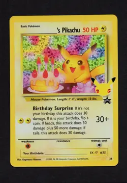 ___'s Pikachu Birthday 24/53 Celebrations Classic Collection Pokemon Card - Image 1