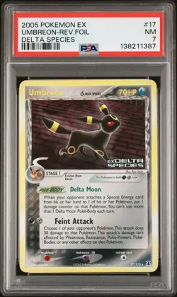 2005 POKEMON EX DELTA SPECIES #17 UMBREON-REVERSE FOIL PSA 7 - Image 1