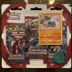 Pokemon TCG Sun & Moon Crimson Invasion 3-Pack Booster Blister Lucario Sealed - Image 1