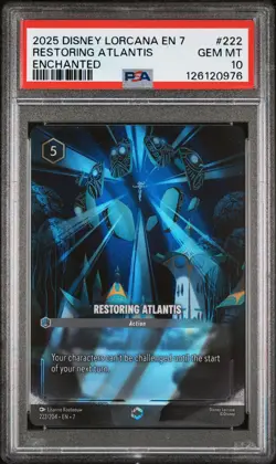 2025 Disney Lorcana En 7 Enchanted #222 Restoring Atlantis PSA 10 GEM MINT - Image 1
