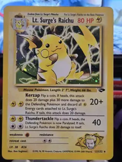 Pokemon TCG Lt. Surge's Raichu Holo Rare Card 11/132 Gym Challenge - Image 3