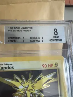 1999 Pokemon Zapdos #16 Holo GRADED BGS 8 NM-MT Beckett Subs Base Set - Image 2